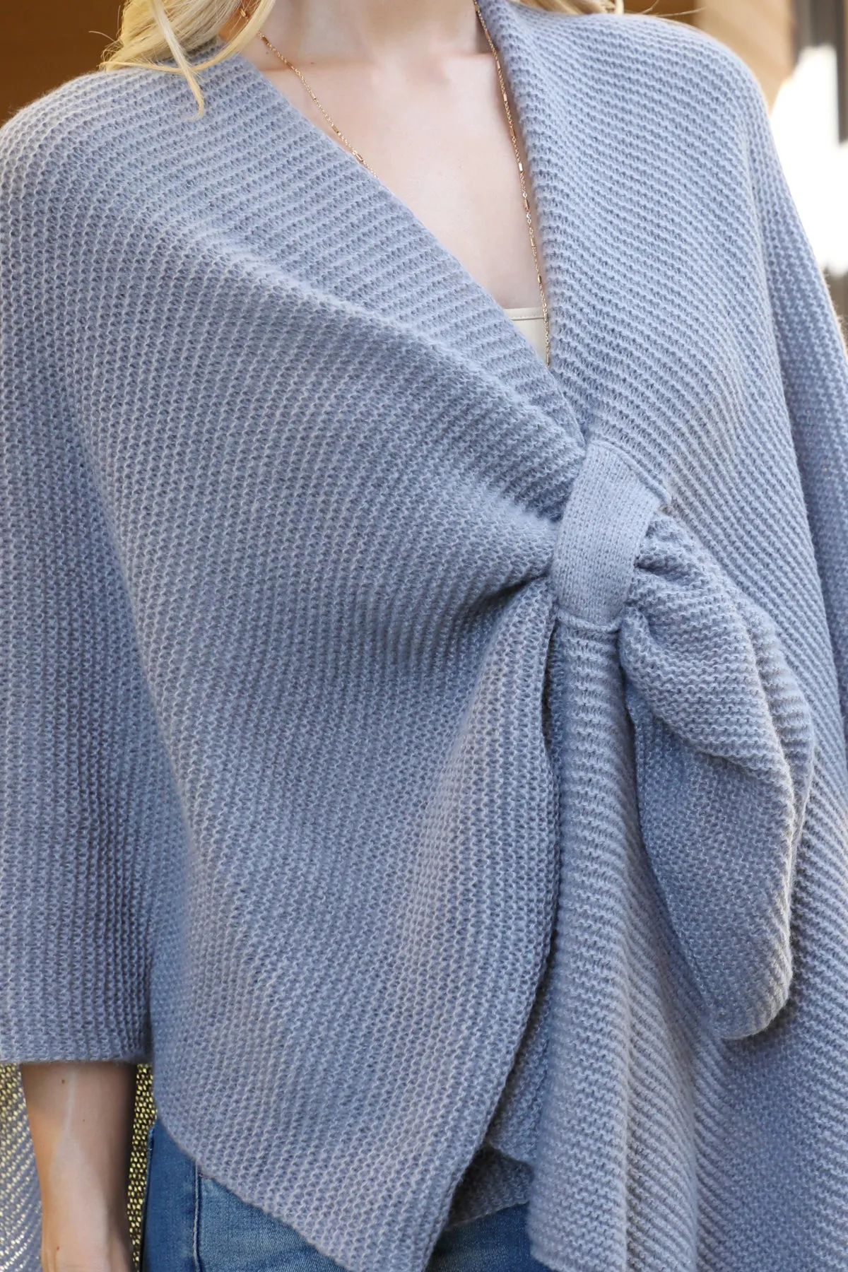 KNITTED SOLID COLOR WRAP KIMONO