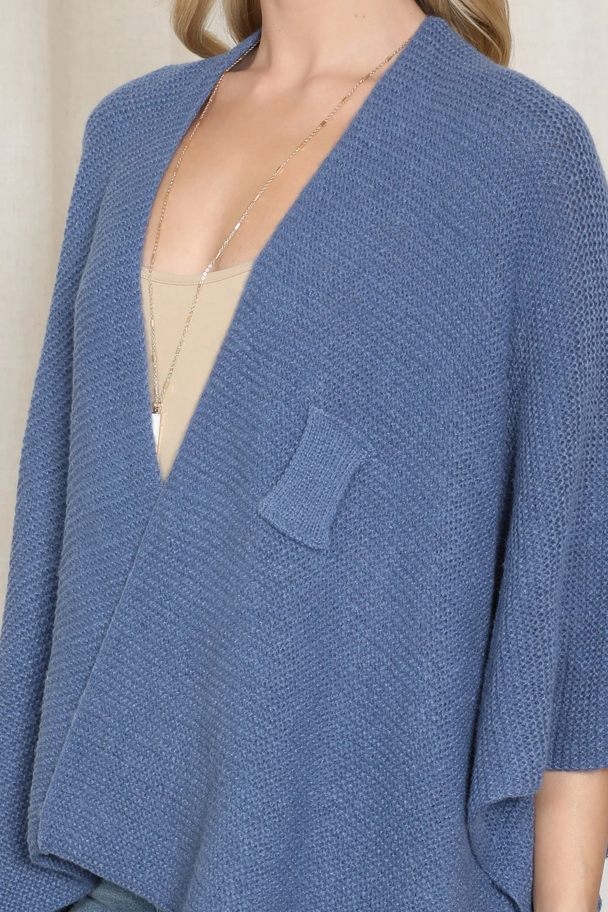 KNITTED SOLID COLOR WRAP KIMONO
