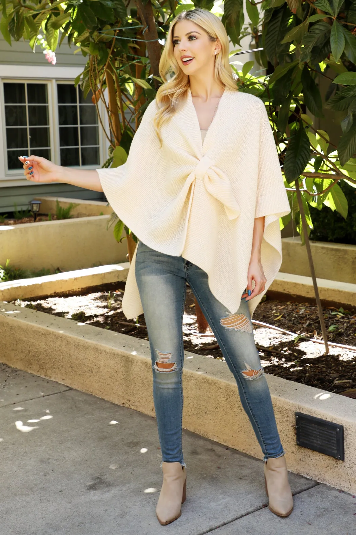 KNITTED SOLID COLOR WRAP KIMONO