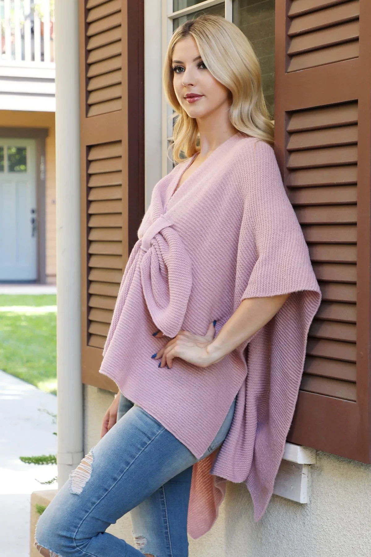 KNITTED SOLID COLOR WRAP KIMONO