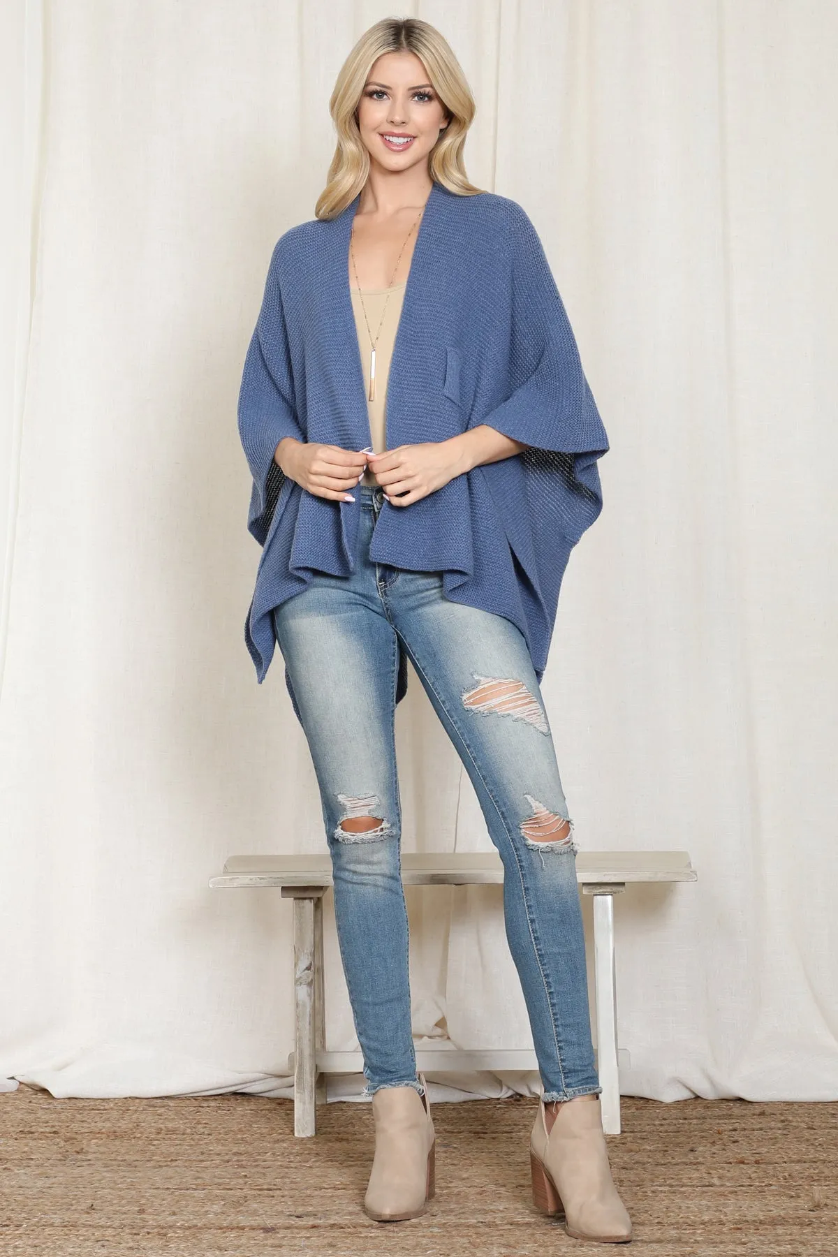 KNITTED SOLID COLOR WRAP KIMONO