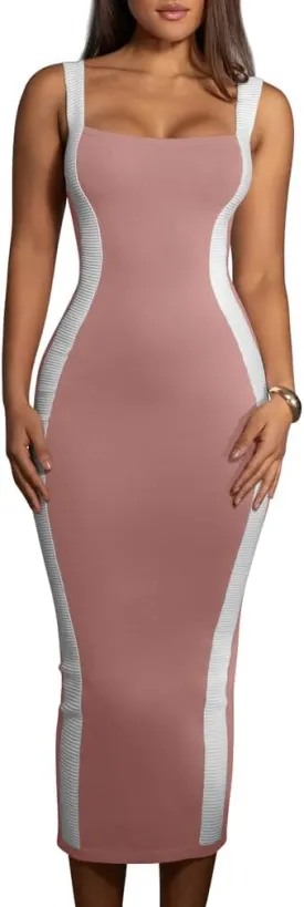 LAGSHIAN Women's Elegant Summer Casual Dresses Sleeveless Bodycon Knitted Long Tank Dress