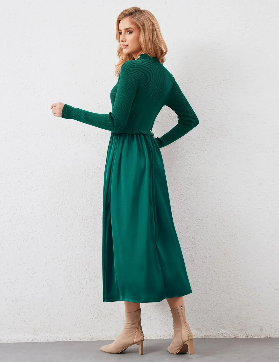 Lauweion Women's Turtleneck Sweater Maxi Dress Long Sleeve Slim Fit Ribbed Knit Pullover Jumper Top Flowy Long Dresses