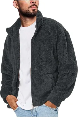 LCMTWX Men's Thick Thermal Winter Jacket Stand Collar Knitted Splice Sweater Coat Casual Cardigan Stylish Mens Puffer