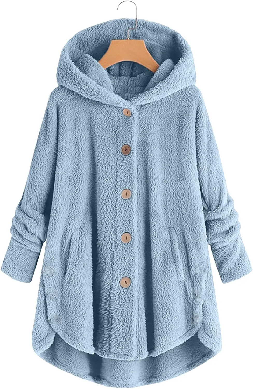 maisdgop Fleece Jacket Women Long Sleeve Sherpa Hooded Coats Winter Fall Warm Fuzzy Jackets Plus Size Button Plush Outerwear