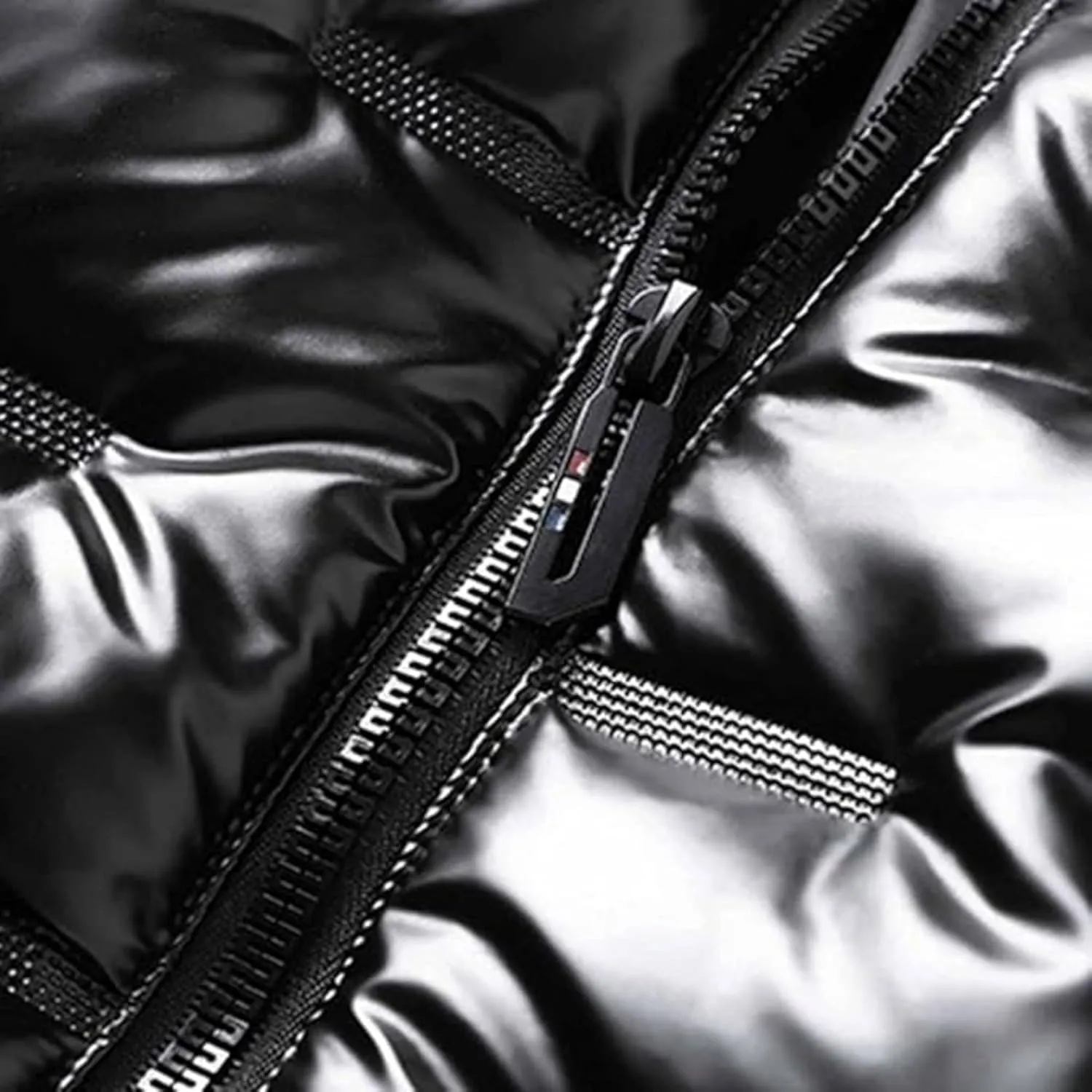 Maiyifu-GJ Men's Metallic Hooded Puffer Jacket Winter Warm Down Jackets Full Zip Alternative Quilted Padded Coat