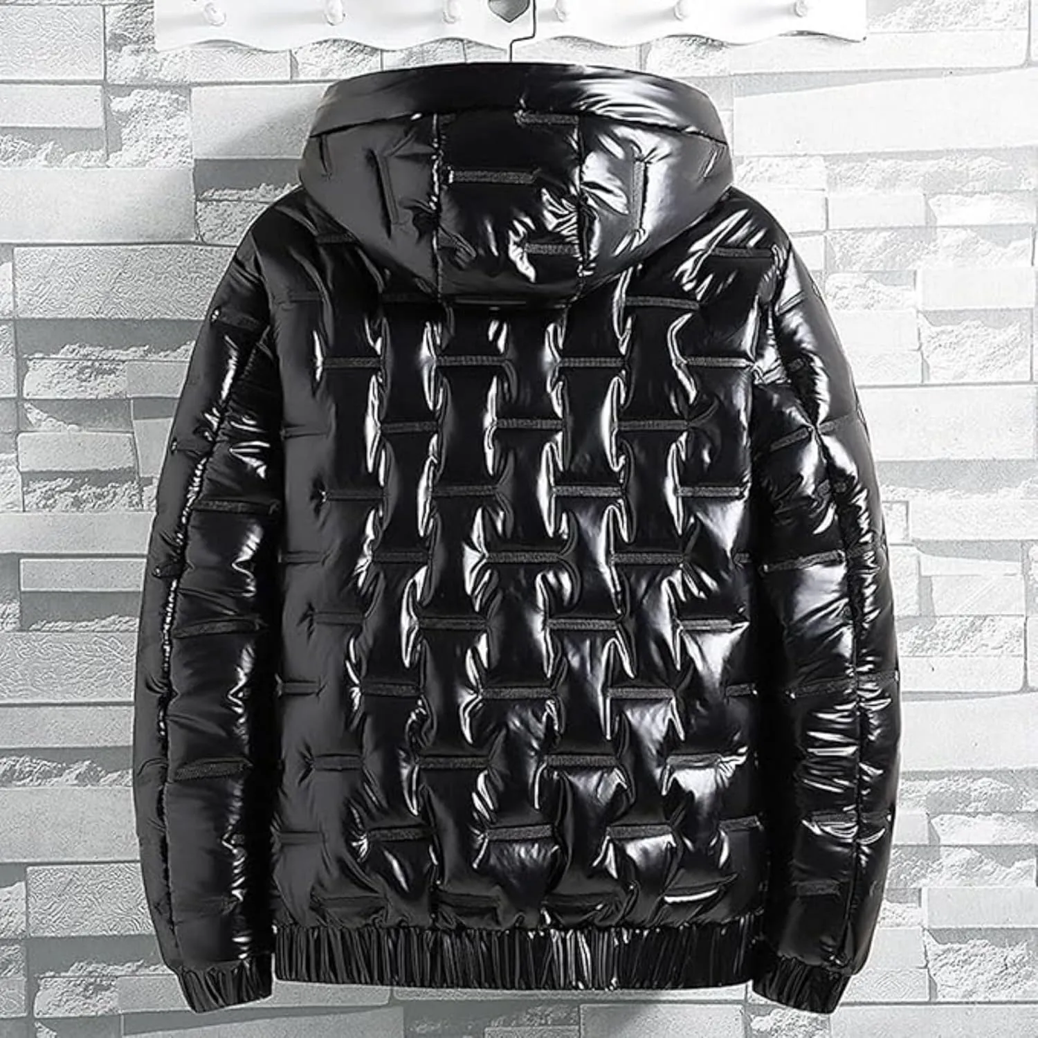 Maiyifu-GJ Men's Metallic Hooded Puffer Jacket Winter Warm Down Jackets Full Zip Alternative Quilted Padded Coat