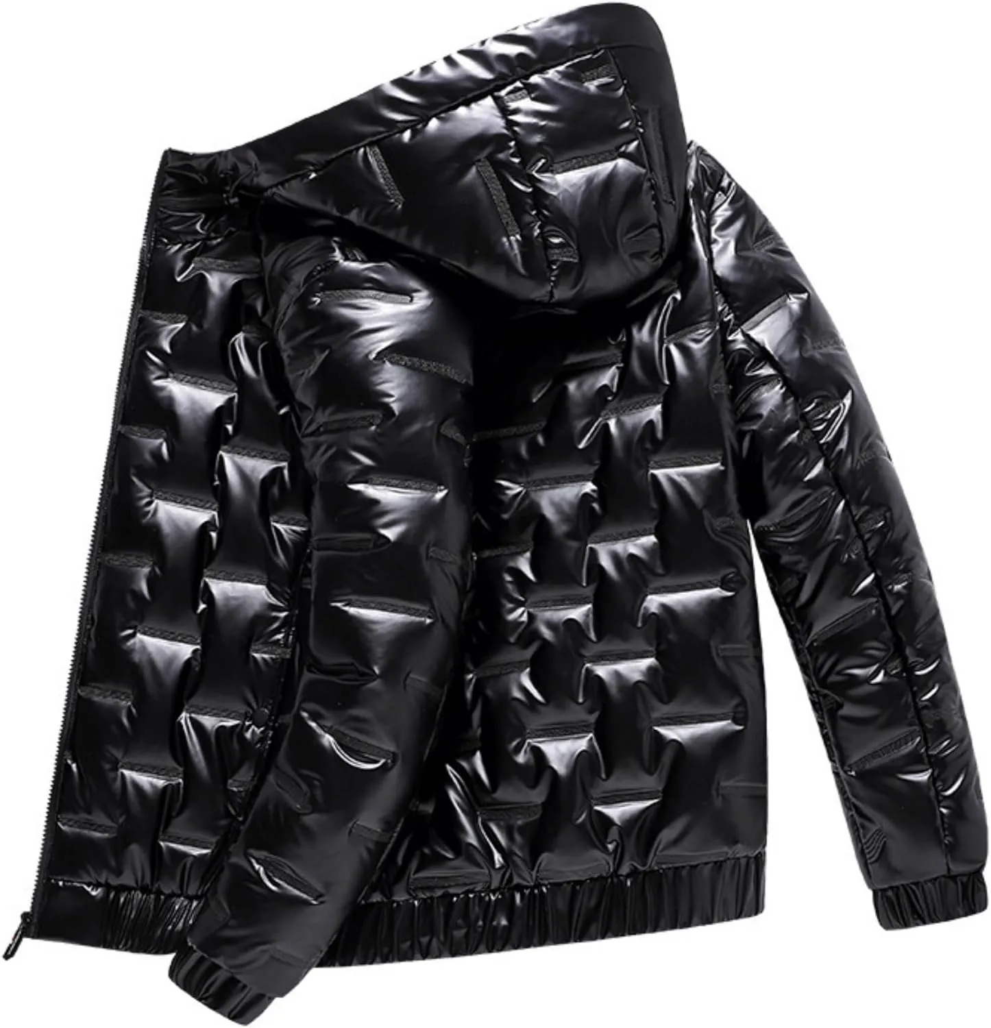 Maiyifu-GJ Men's Metallic Hooded Puffer Jacket Winter Warm Down Jackets Full Zip Alternative Quilted Padded Coat