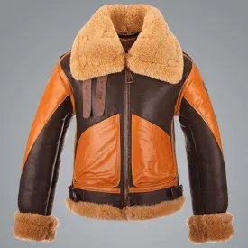 Mens Aviator RAF Orange Two Tone Leather Jacket
