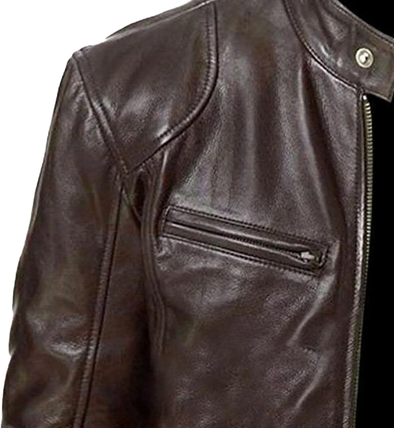 Men's Casual Leather Jacket Motorcycle Lightweight PU Outwear Stand Collar Bomber Leather Jacket