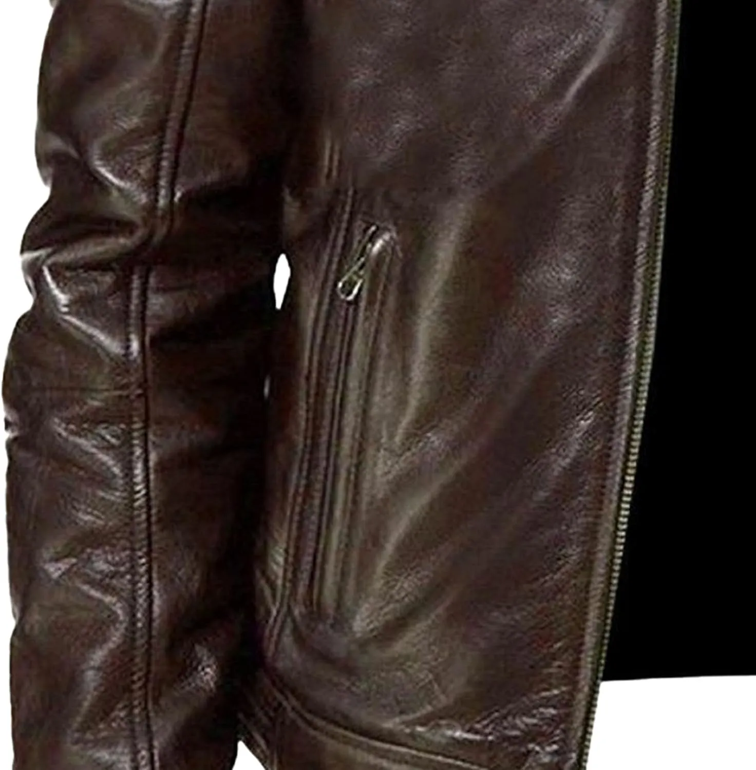 Men's Casual Leather Jacket Motorcycle Lightweight PU Outwear Stand Collar Bomber Leather Jacket