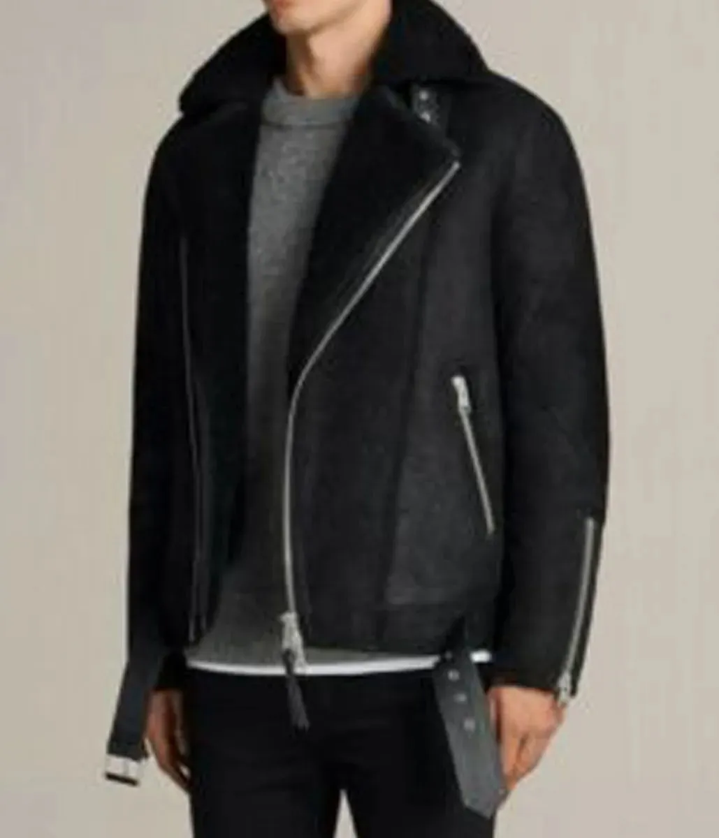 Men’s Fur Collar Brooklyn Black Shearling Leather Jacket