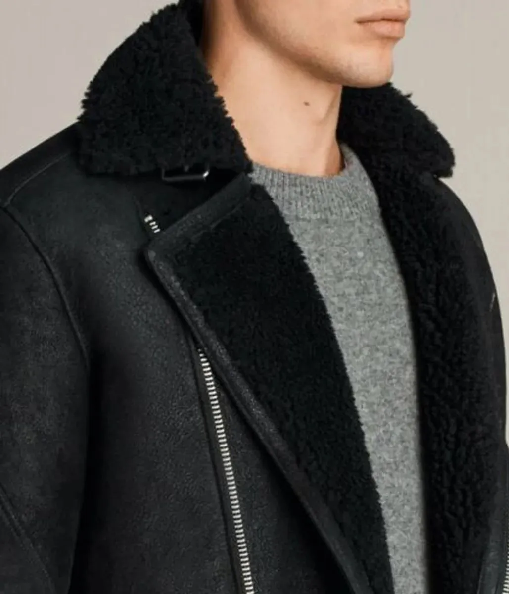 Men’s Fur Collar Brooklyn Black Shearling Leather Jacket