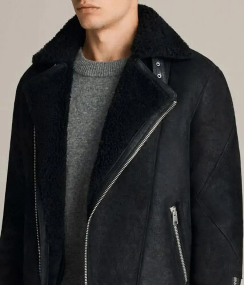 Men’s Fur Collar Brooklyn Black Shearling Leather Jacket