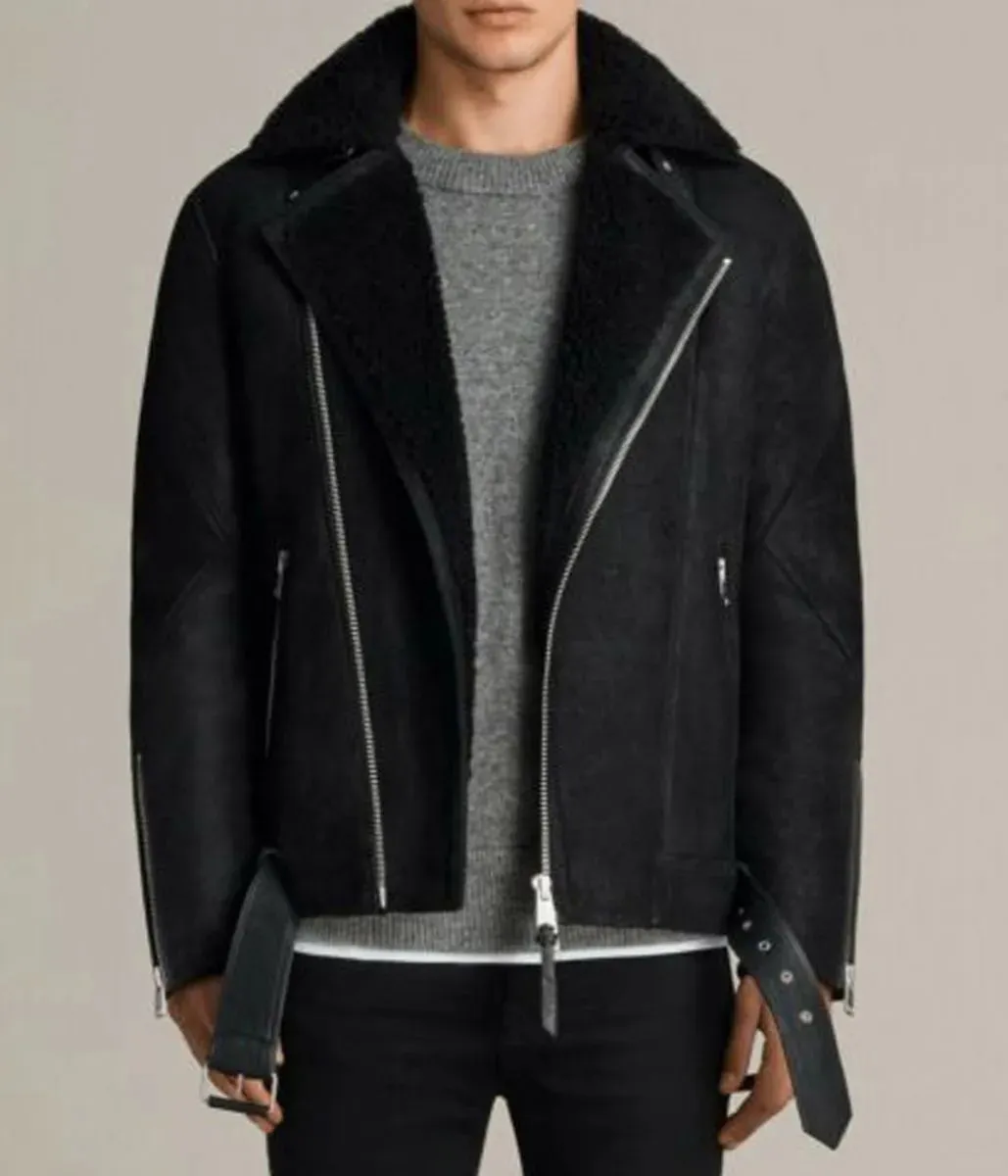 Men’s Fur Collar Brooklyn Black Shearling Leather Jacket