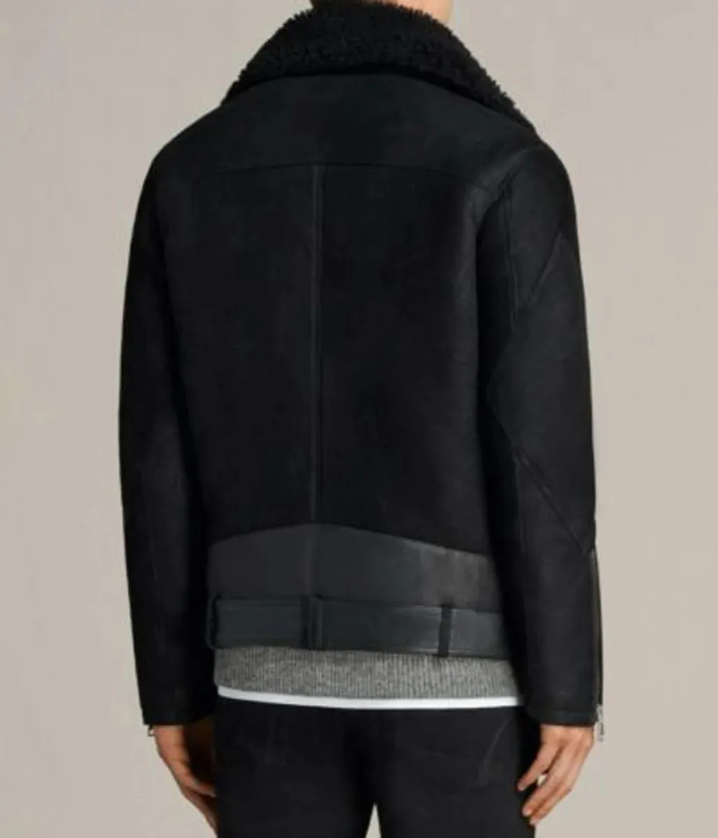 Men’s Fur Collar Brooklyn Black Shearling Leather Jacket