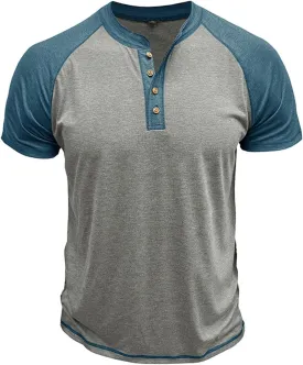 Mens Henley Raglan Short Sleeve T-Shirt Casual Slim Fit Jersey Baseball T Shirts Workout Gym Golf Henley Tee Tops