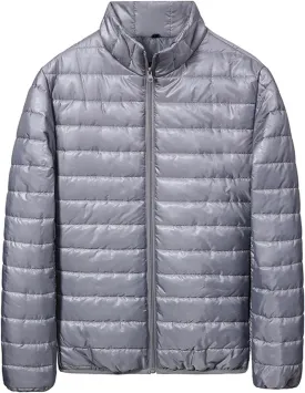 Mens Lightweight Down Jacket Shiny Packable Puffer Jacket Warm Insulated Padded Bubble Winter Coats Outwear No Hood