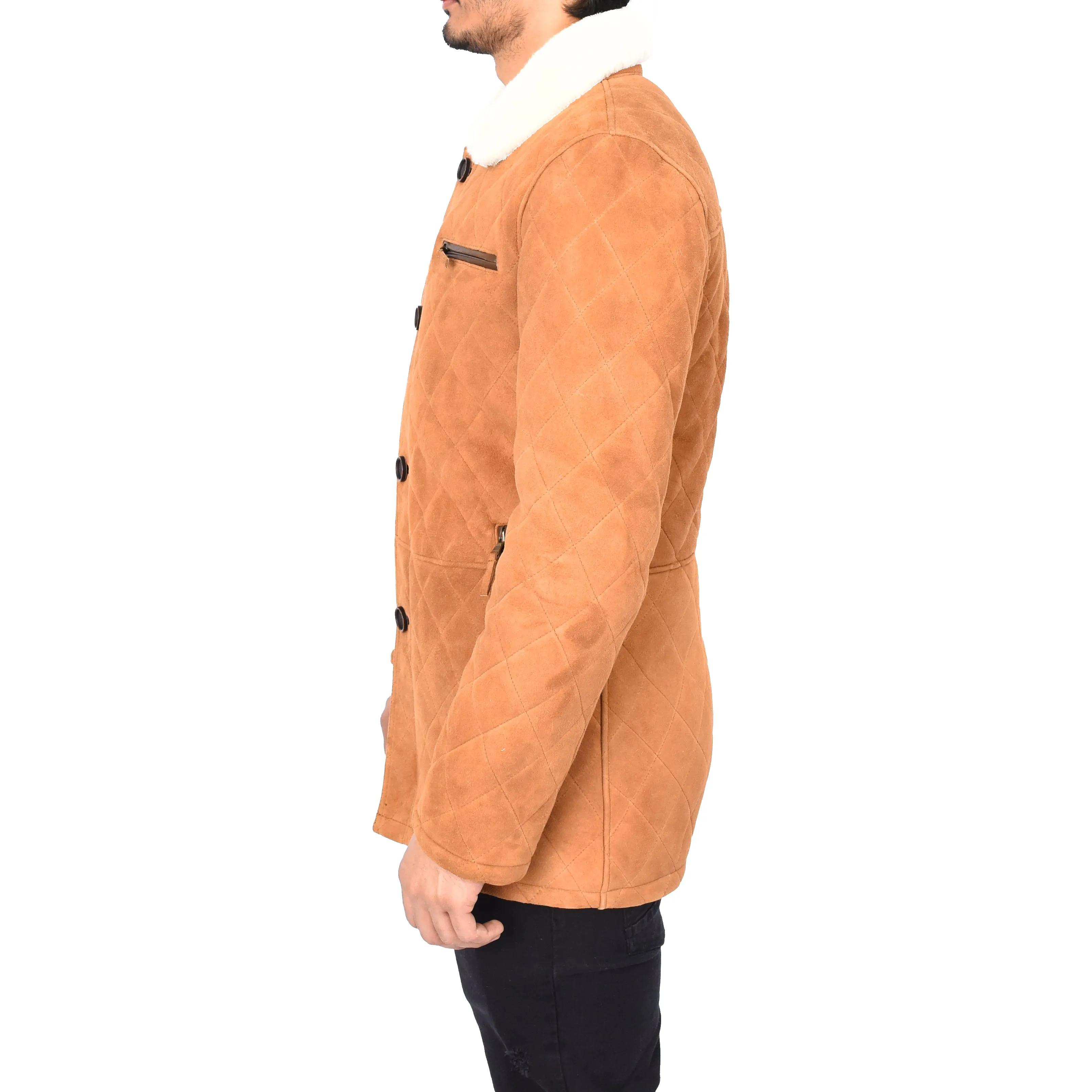 Men's Luxurious Real Sheepskin Jacket Shearling Fur Tan Osvald