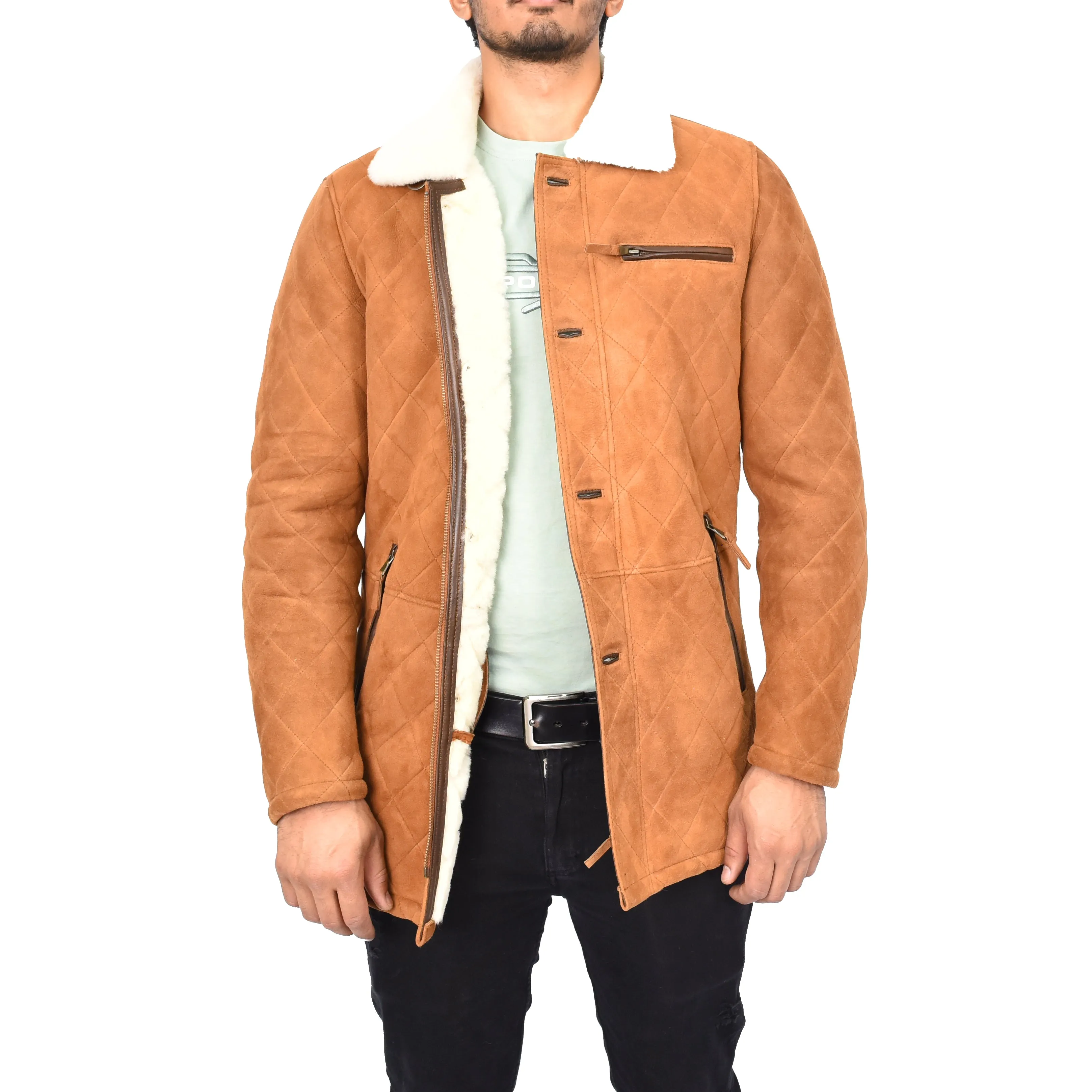 Men's Luxurious Real Sheepskin Jacket Shearling Fur Tan Osvald
