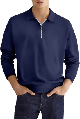 Men's Quarter Zip Long Sleeve Sport Polo Shirt Casual Zipper Collar Golf Sweaters Business Slim Fit Sweatershirt