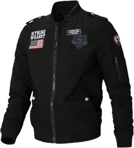 Military Jackets for Men Cotton USA American Flag Flight Bomber Jackets Lightweight Tactical Windbreakers Cargo Coats