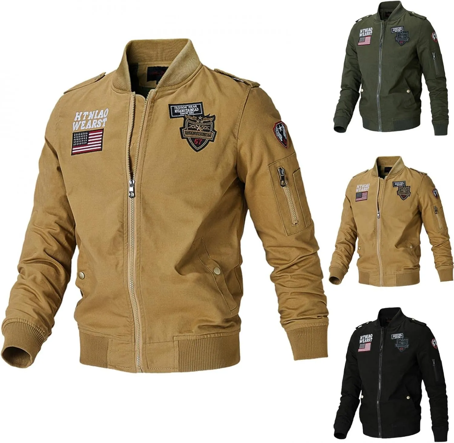 Military Jackets for Men Cotton USA American Flag Flight Bomber Jackets Lightweight Tactical Windbreakers Cargo Coats