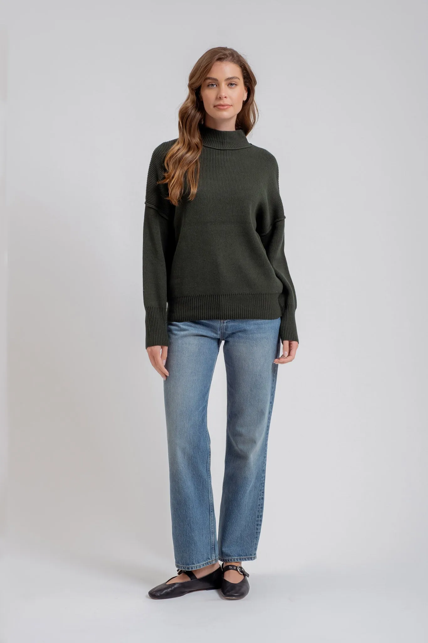 MOCK NECK RIBBED SWEATER