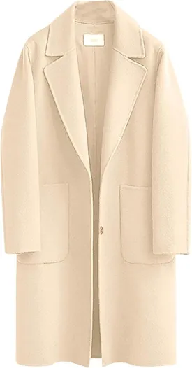 Omoone Women's Notched Lapel Wool Coats Mid Long Button Pea Coats Warm Thicken Trench Jacket