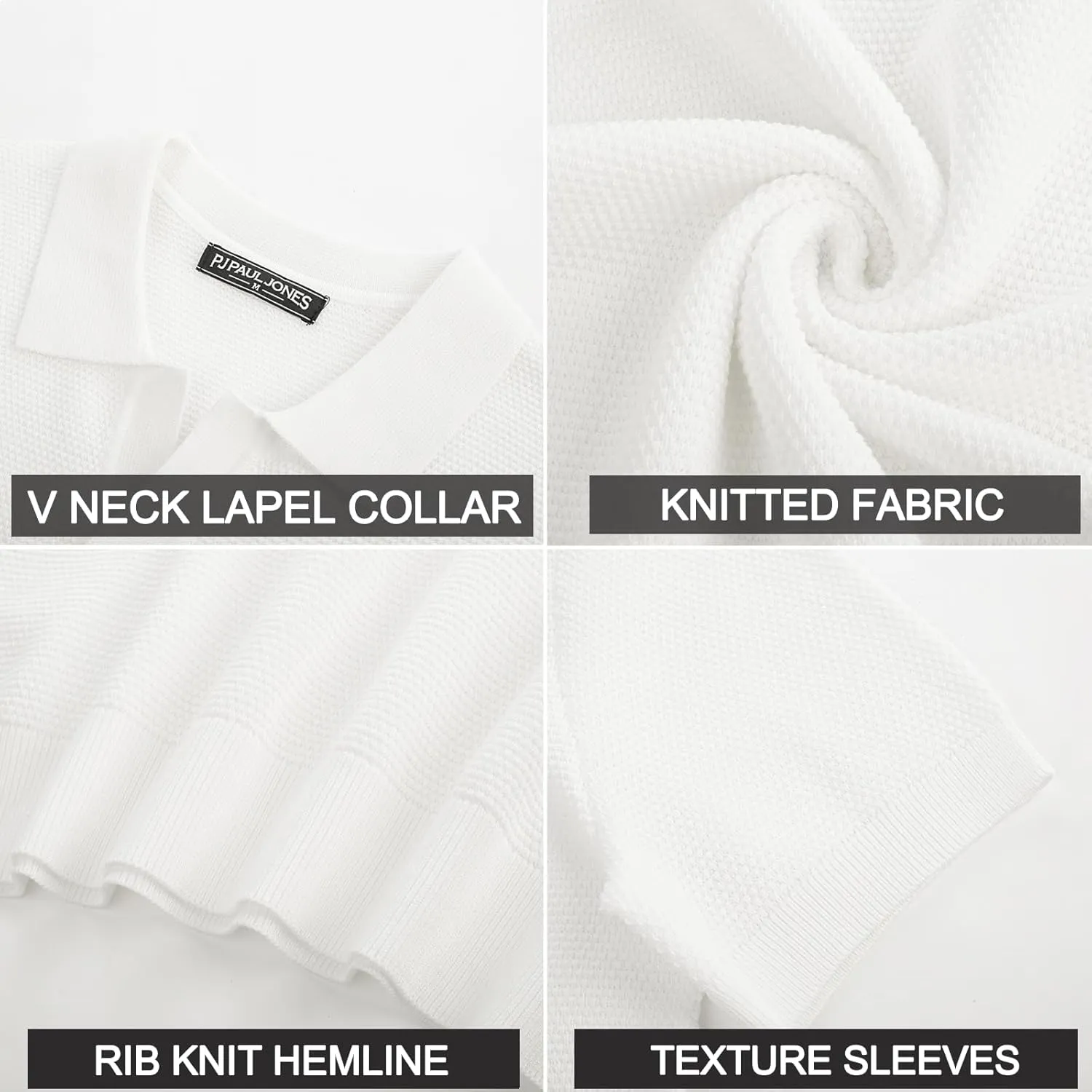 PJ PAUL JONES Mens Polo Shirts Short Sleeve V Neck Knit Textured Polo Knitted Golf Shirt