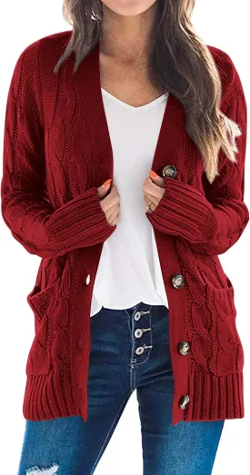 PRETTYGARDEN Women's Open Front Cardigan Sweaters Fall Fashion Button Down Cable Knit Chunky Winter Outerwear Coats