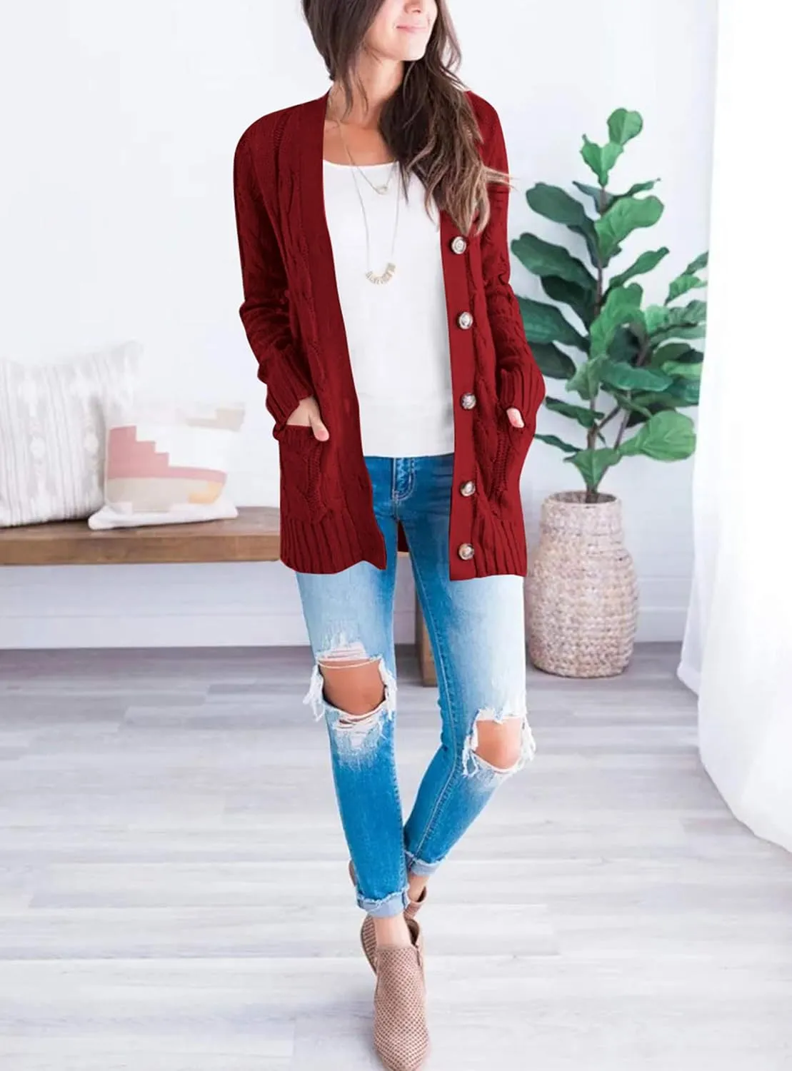 PRETTYGARDEN Women's Open Front Cardigan Sweaters Fall Fashion Button Down Cable Knit Chunky Winter Outerwear Coats