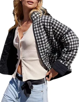 Quilted Jacket for Women Cropped Lightweight Cardigan Floral Print Quilted Puffy Jackets Long Sleeve with Pocket