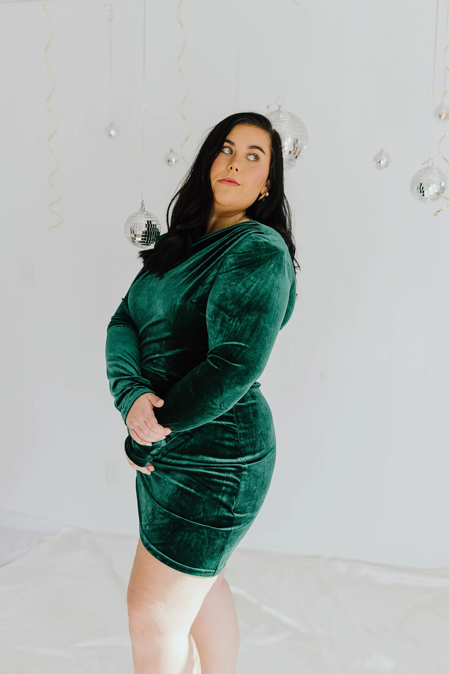 "How Joyful" Dk. Green Velvet Mini Dress - XL 