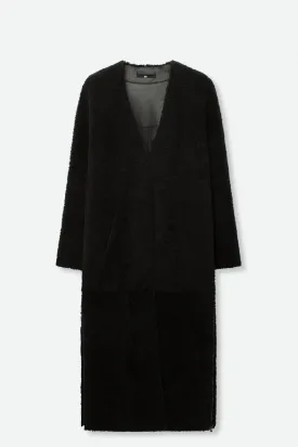 SHEARLING LONG COAT WITH SIDE VENT ZIP