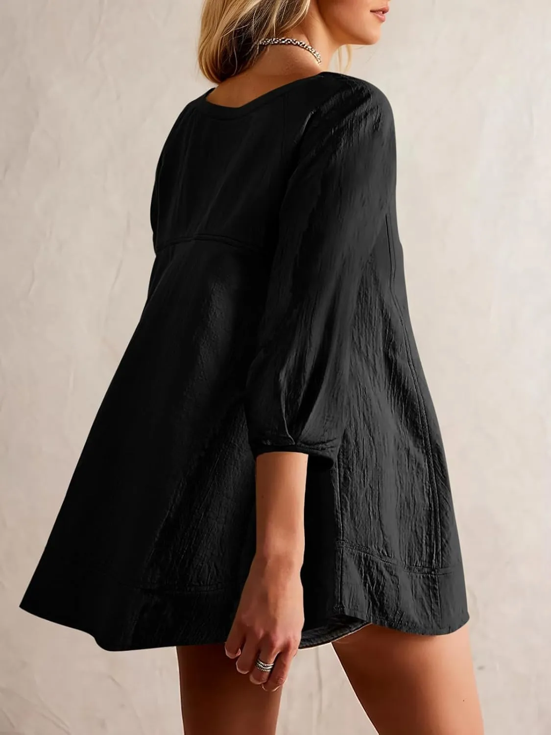 Tankaneo Womens 3/4 Sleeve Tunic Tops Casual Summer Peplum Flowy Oversized Babydoll Blouse Shirts