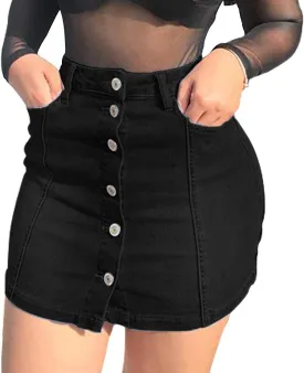 Tulucky Women's Button Down Front Denim Short Skirt with Side Pocket