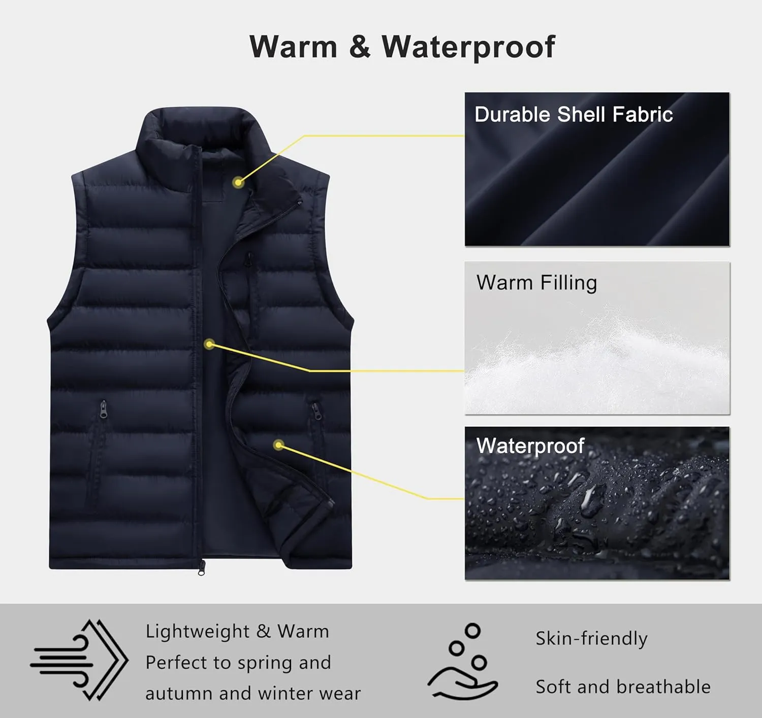 Vcansion Men's Outdoor Stand Collar Fleece Jacket Vest Casual Padded Vest Coats