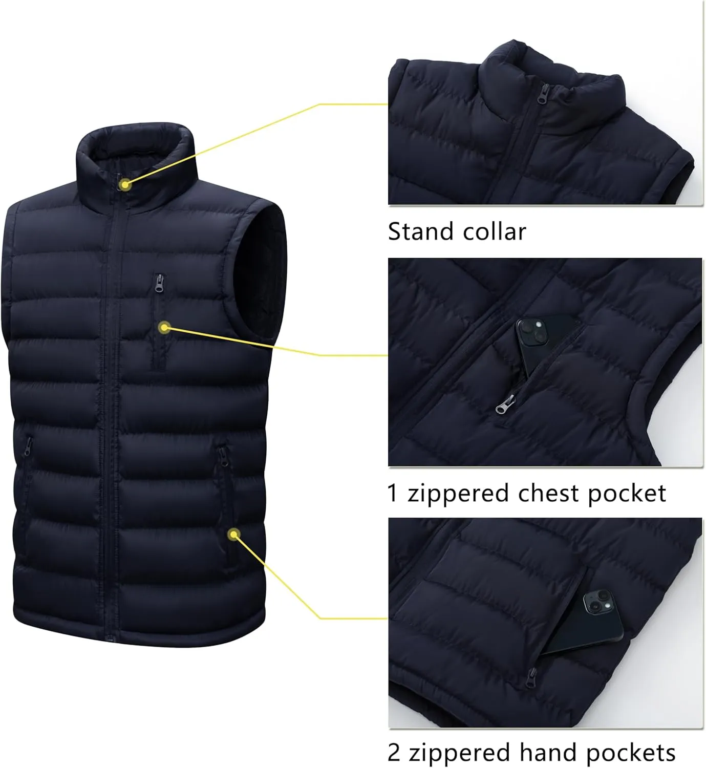 Vcansion Men's Outdoor Stand Collar Fleece Jacket Vest Casual Padded Vest Coats