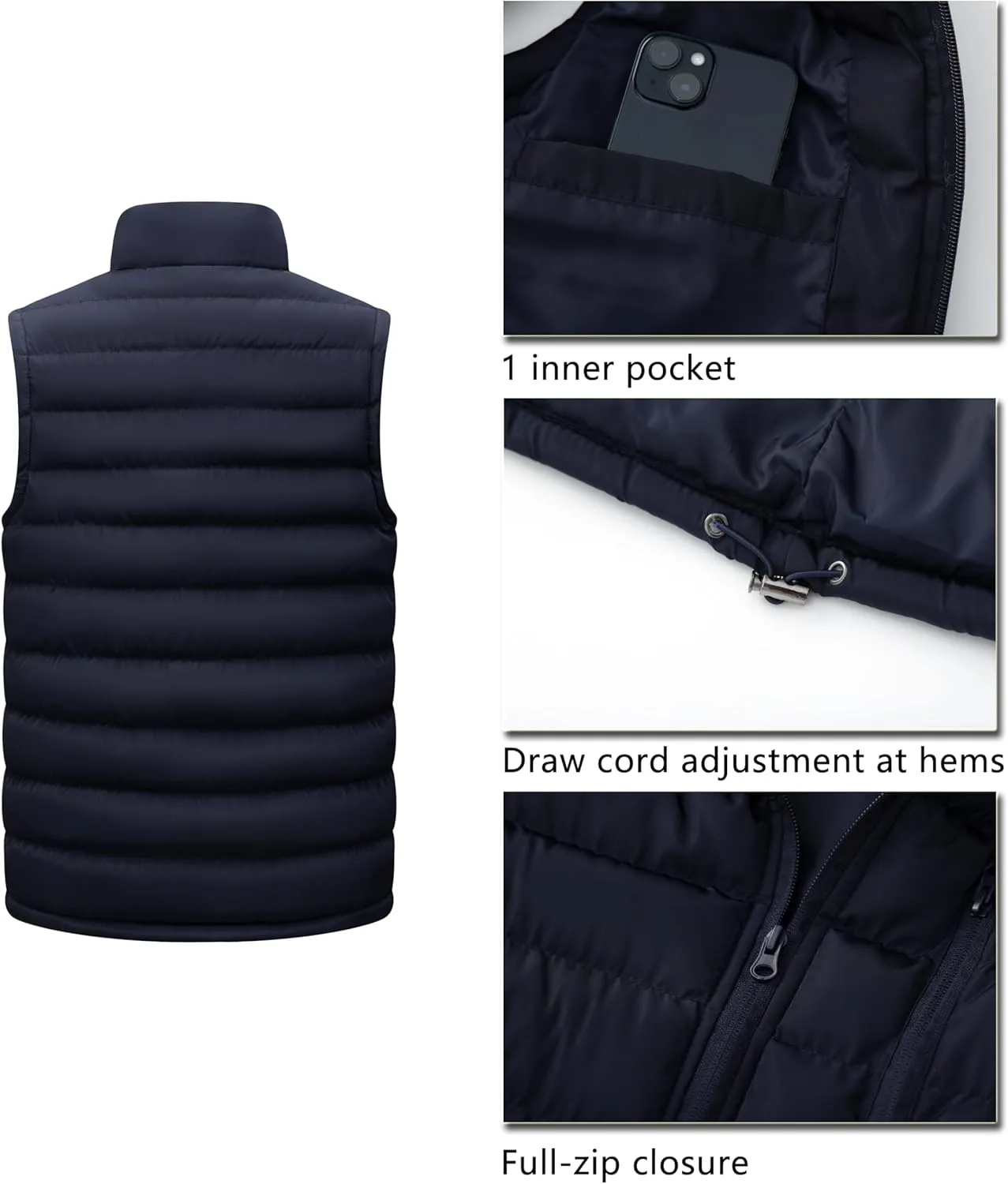 Vcansion Men's Outdoor Stand Collar Fleece Jacket Vest Casual Padded Vest Coats