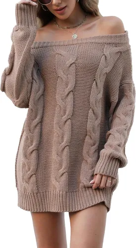 VIMPUNEC Womens Oversized Sweater Color Block Off The Shoulder Pullover Sweaters Cable Knit Chunky Striped Tops