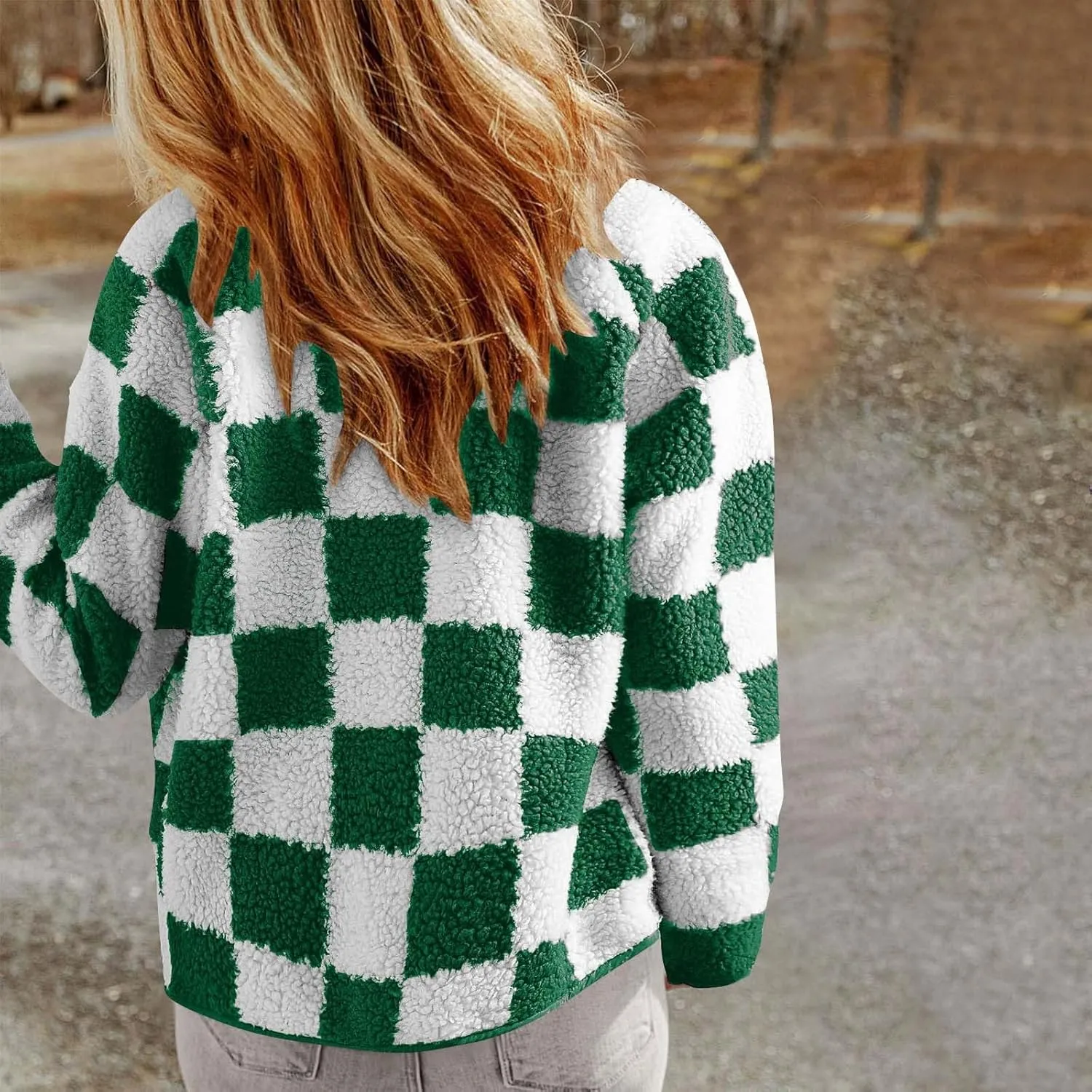 Womens Buffalo Plaid Checkered Fuzzy Fleece Jackets Plaid Sherpa Shacket Button Down Cardigans Fall Fashion Outerwear
