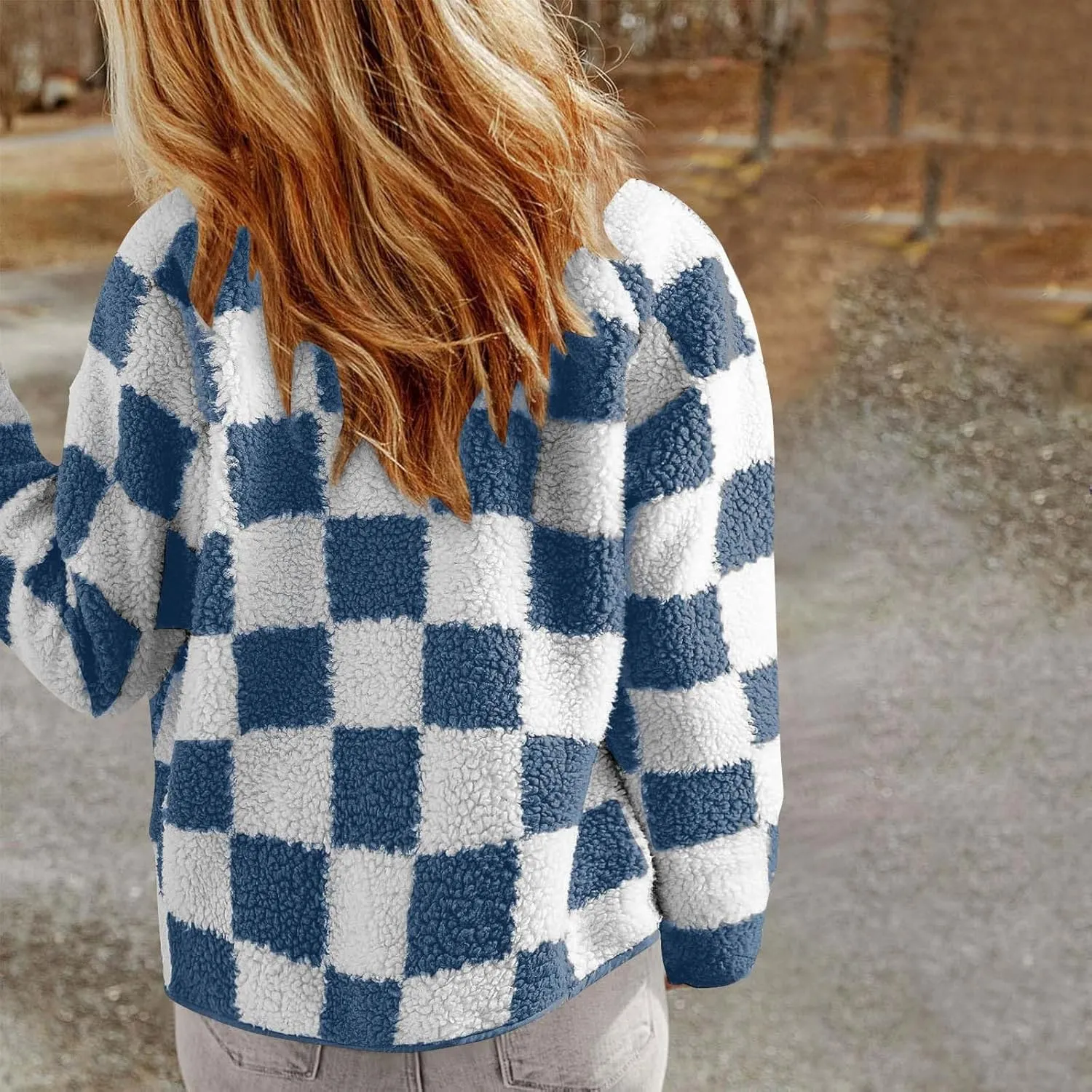 Womens Buffalo Plaid Checkered Fuzzy Fleece Jackets Plaid Sherpa Shacket Button Down Cardigans Fall Fashion Outerwear