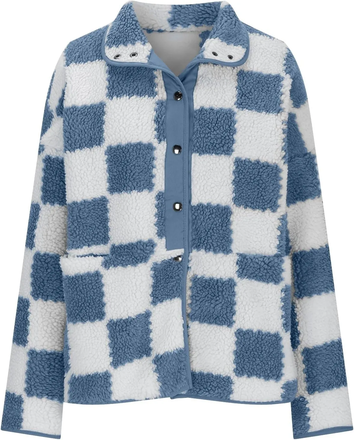 Womens Buffalo Plaid Checkered Fuzzy Fleece Jackets Plaid Sherpa Shacket Button Down Cardigans Fall Fashion Outerwear