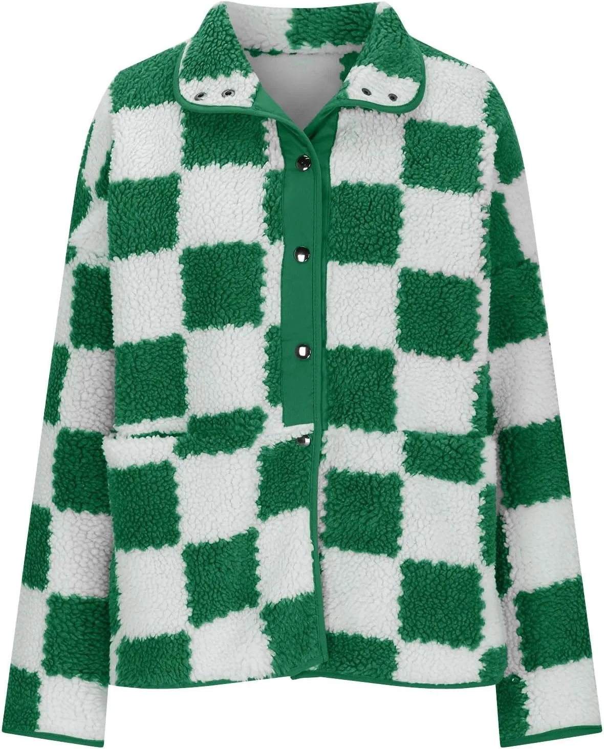 Womens Buffalo Plaid Checkered Fuzzy Fleece Jackets Plaid Sherpa Shacket Button Down Cardigans Fall Fashion Outerwear