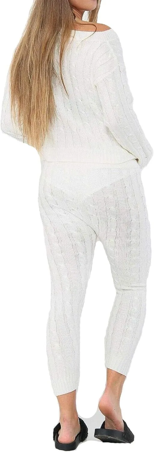 Womens Cable Knitted 2 Pieces Baggy Co Ord Set Ladies Lounge Wear Suit Casual Tracksuit