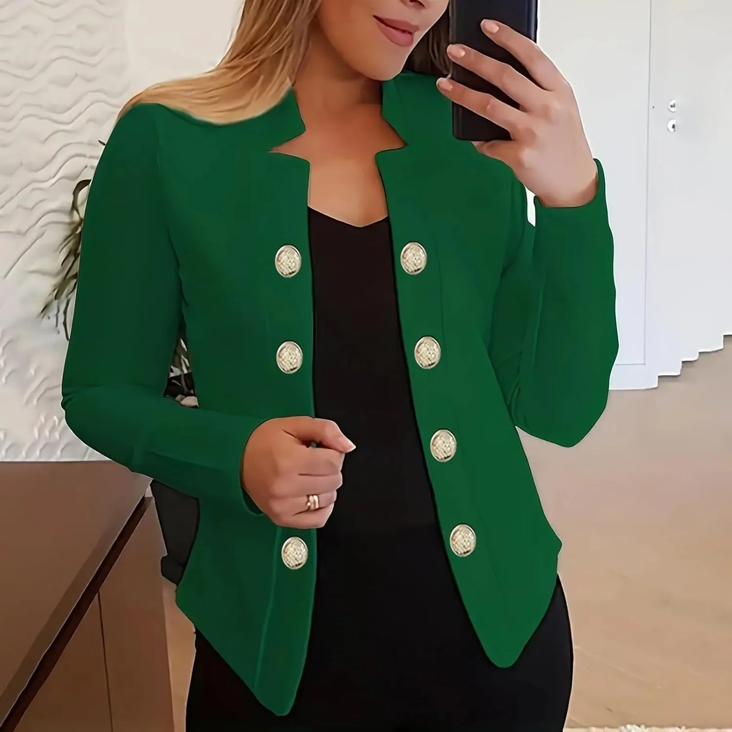 Women's Double Breasted Blazers Open Front Dressy Casual Notch Lapel Work Office Suit Jackets Business Outerwear Coat