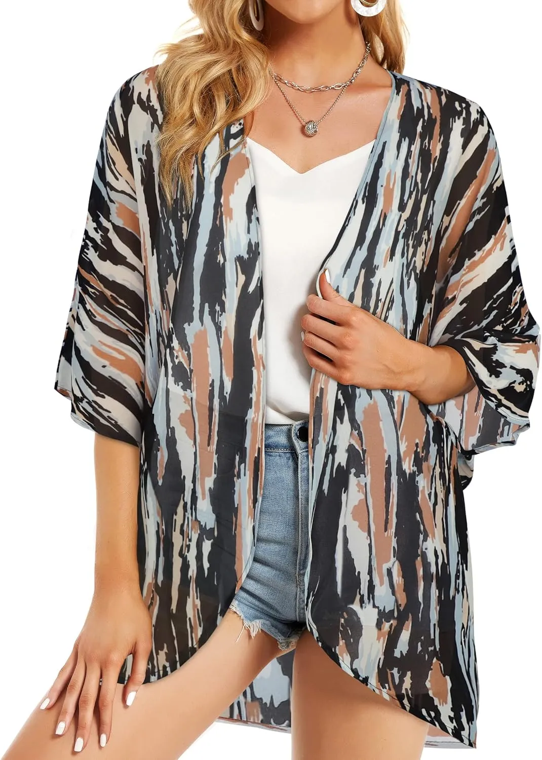 Womens Kimono Beach Cover Up Chiffon Cardigan Floral Tops Loose Capes