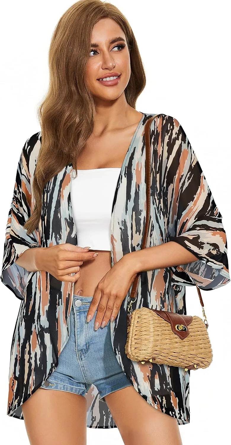 Womens Kimono Beach Cover Up Chiffon Cardigan Floral Tops Loose Capes
