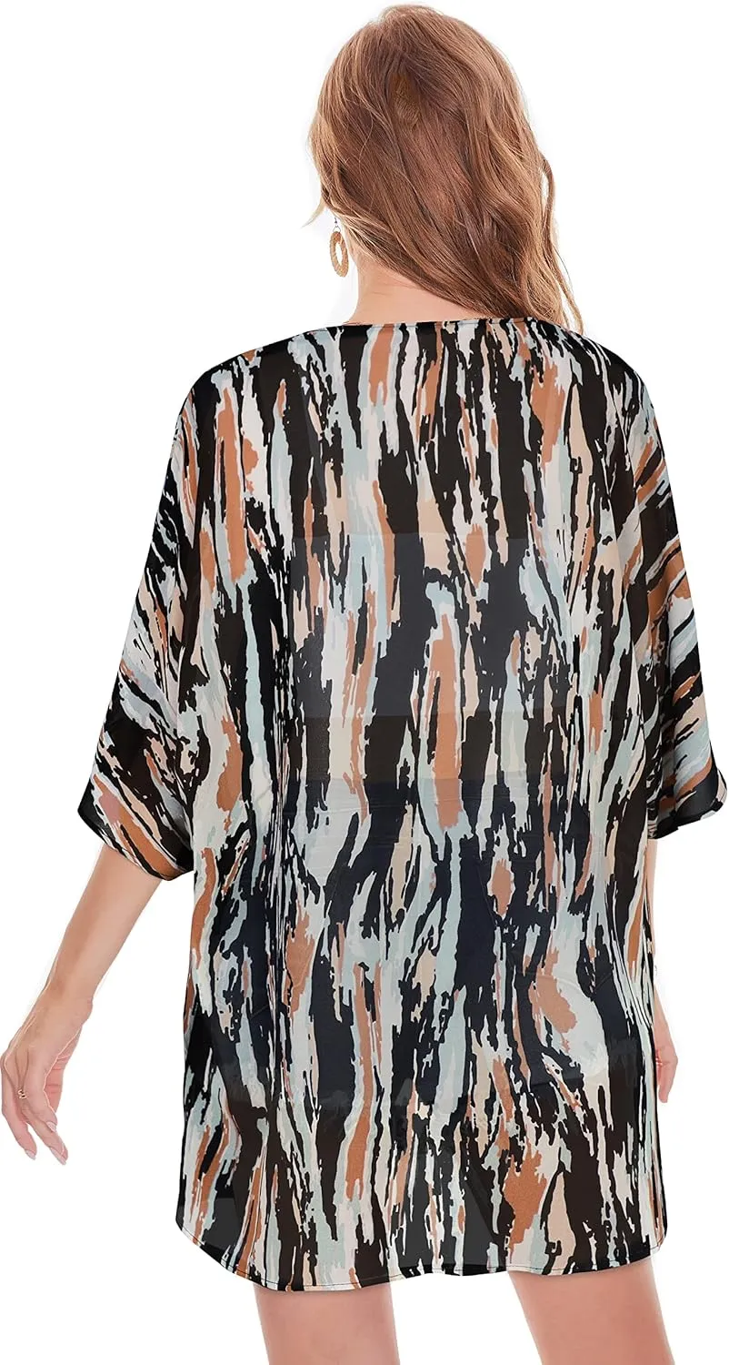 Womens Kimono Beach Cover Up Chiffon Cardigan Floral Tops Loose Capes